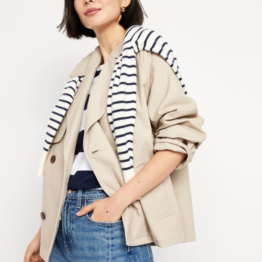 NWT Old Navy Oversized Double Breasted Short Trench Coat M